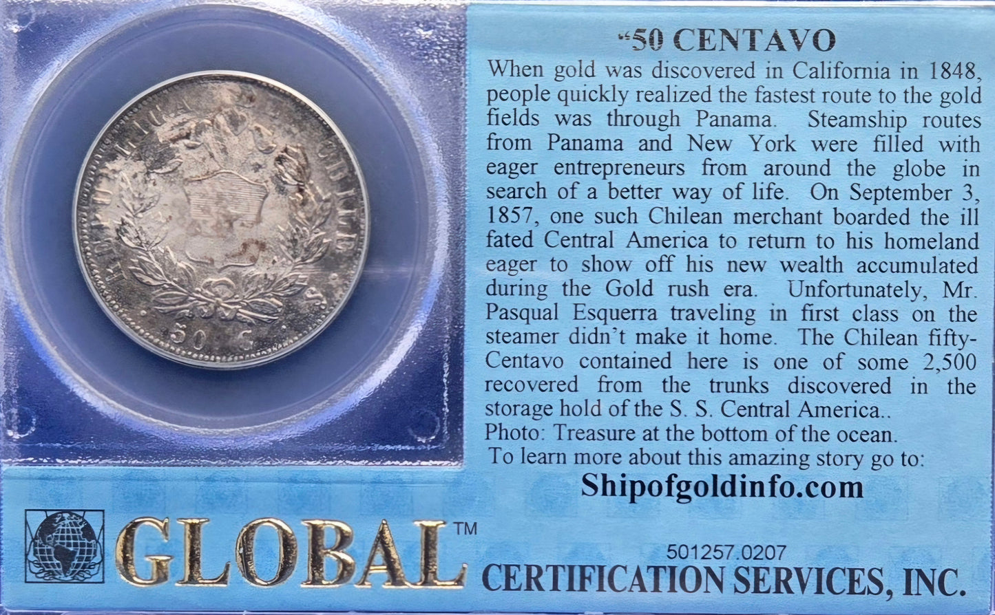 1856-So 50C SS Central America #0207