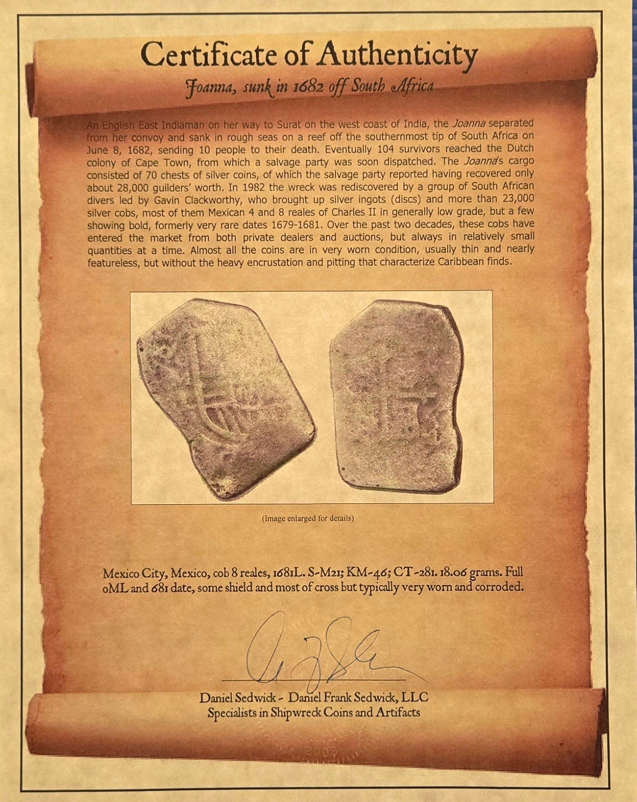 Joanna Shipwreck, 1681 8 Reale cob