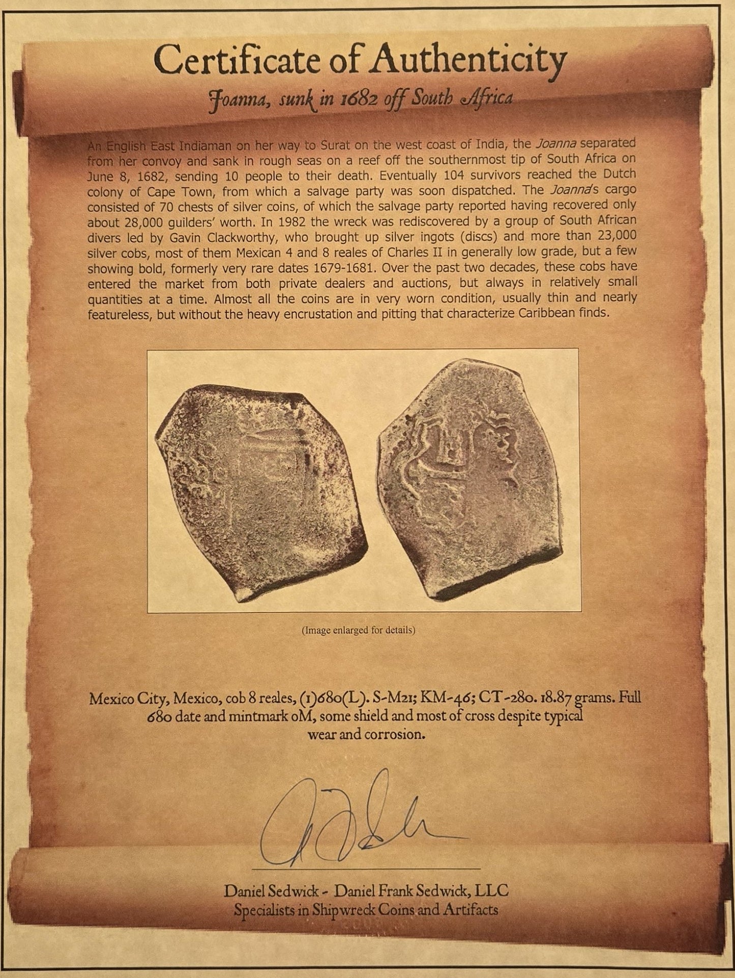 Joanna Shipwreck, 1680 8 Reale cob