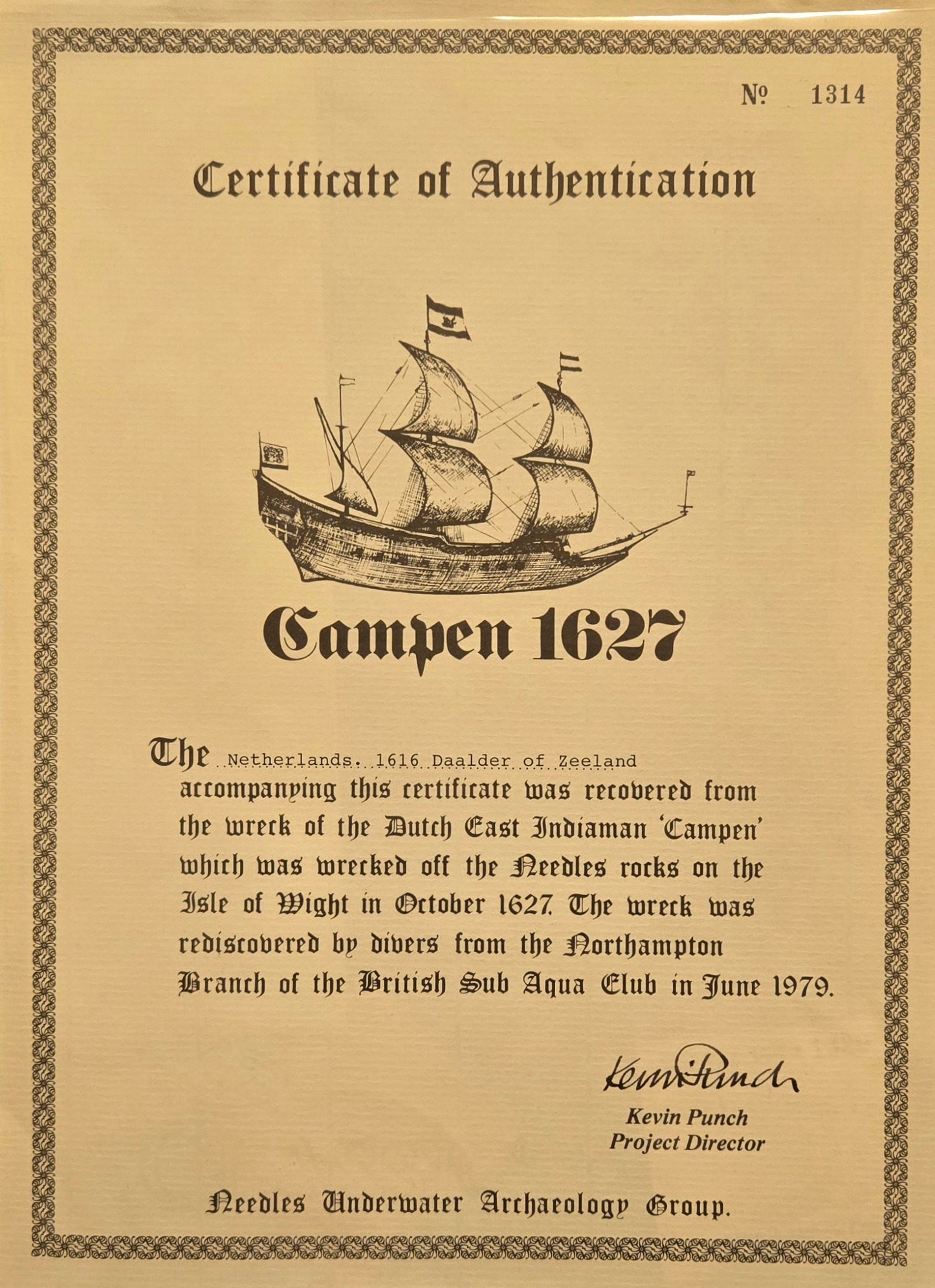 Campen Shipwreck, 1616 "Lion" Daalder