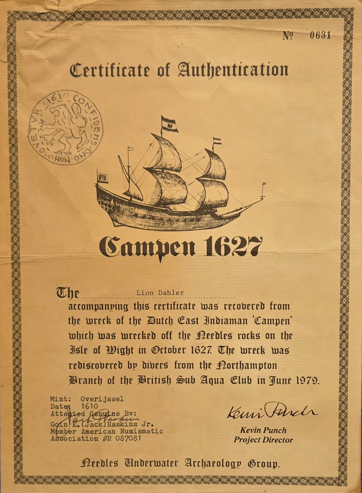 Campen Shipwreck, 1610 "Lion" Daalder