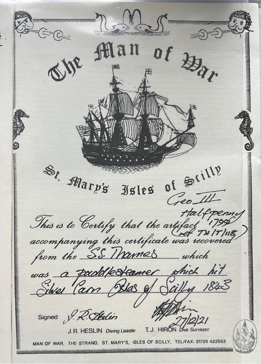 Thames Shipwreck 1799 Half Penny
