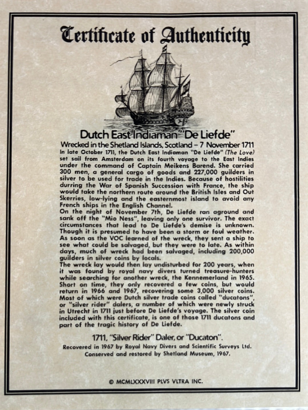 De Liefde Shipwreck 1711 Ducaton