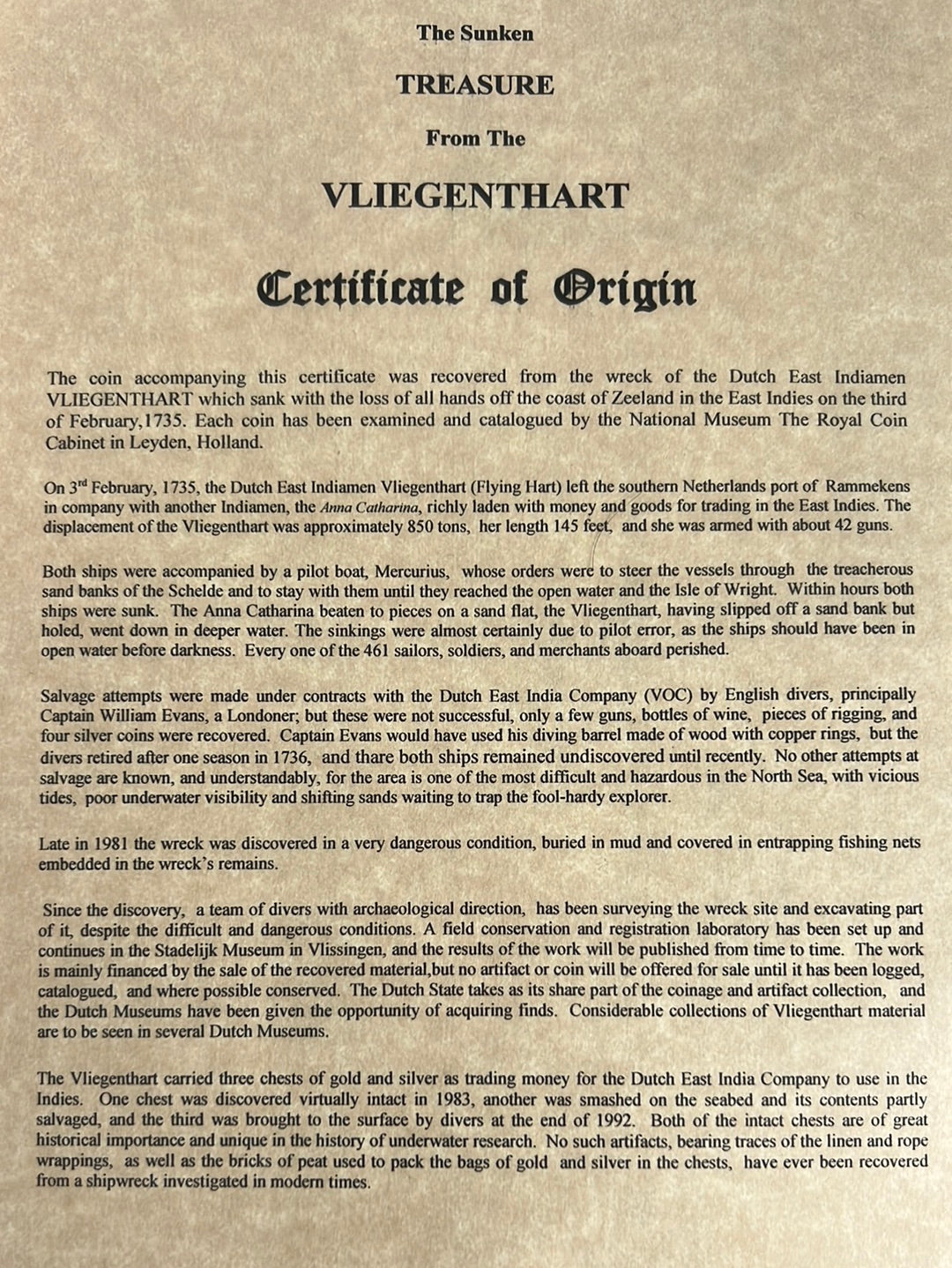 Vliegenthart Shipwreck 1734 Ducaton