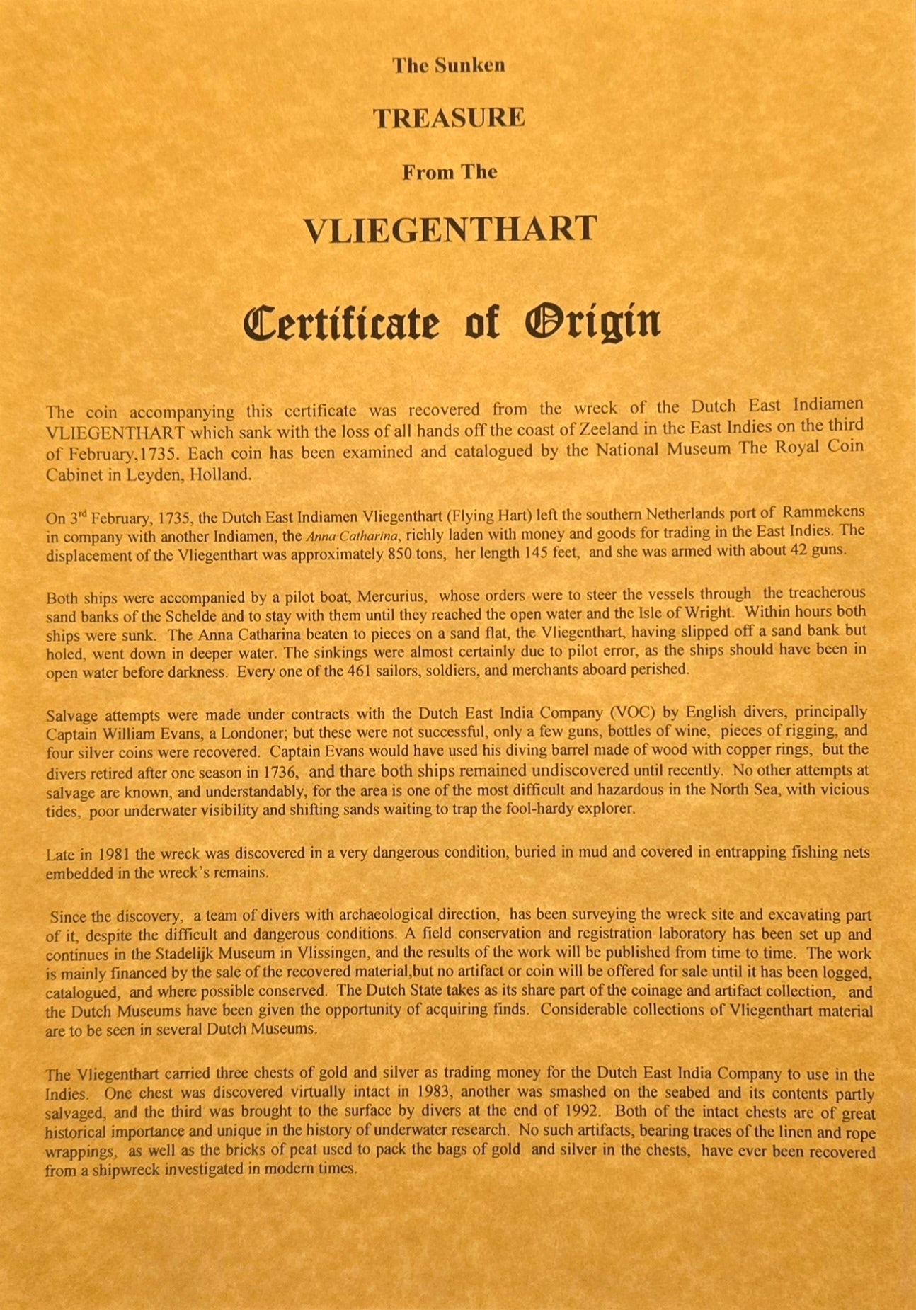 Vliegenthart Shipwreck 1729 Utrecht Ducat