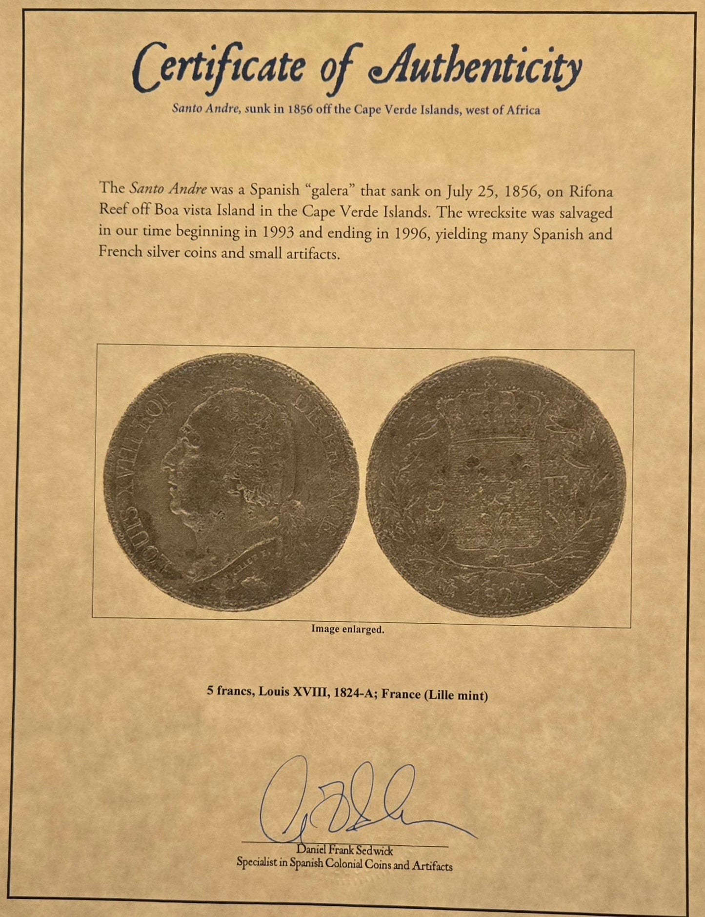 Santo Andre Shipwreck 1824 5 Francs