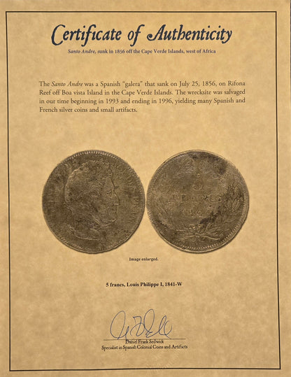 Santo Andre Shipwreck 1841 5 Francs