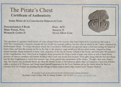 Consolacion Shipwreck 1675E 8 Reale cob