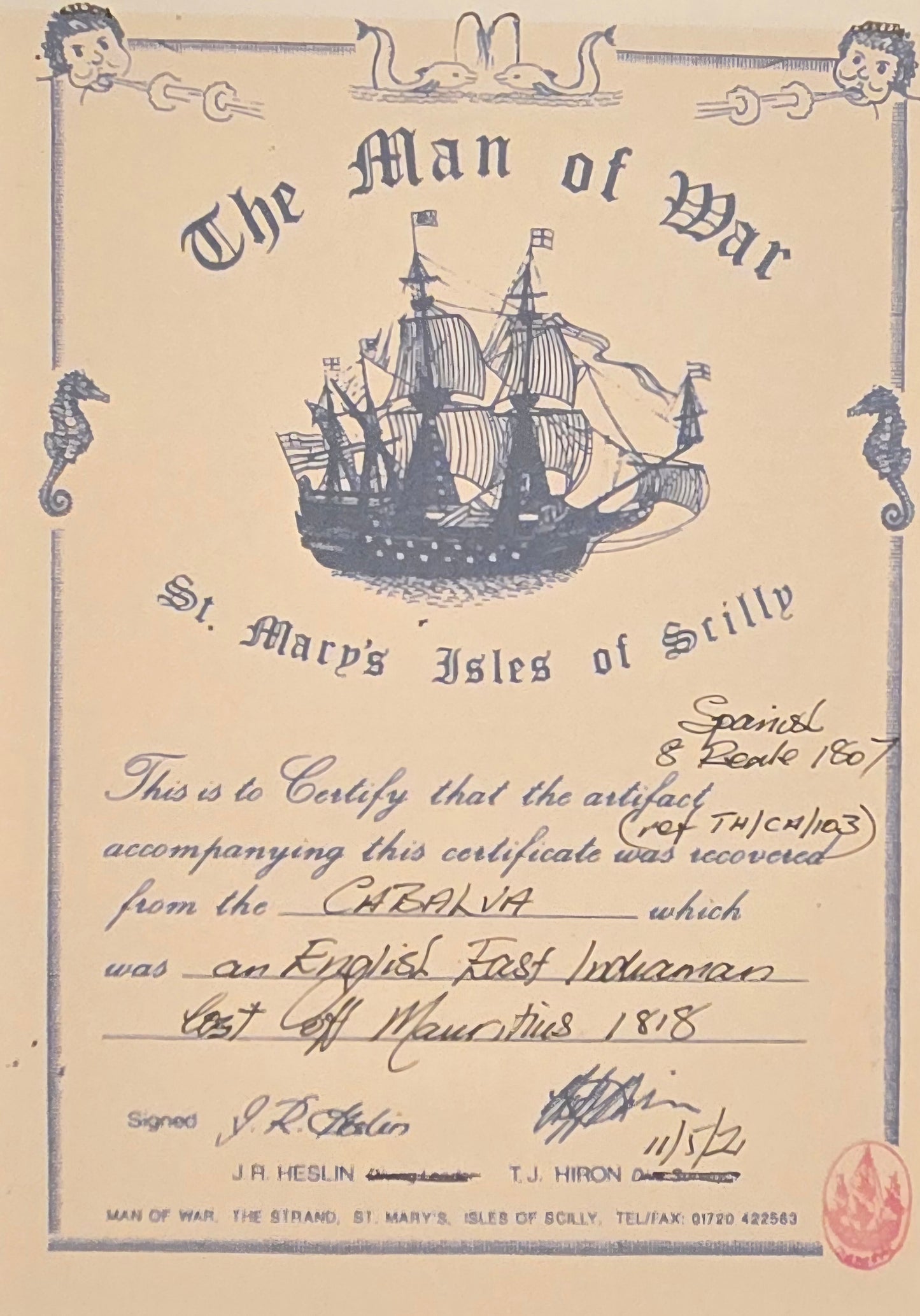 Cabalva Shipwreck 1807 8 Reale